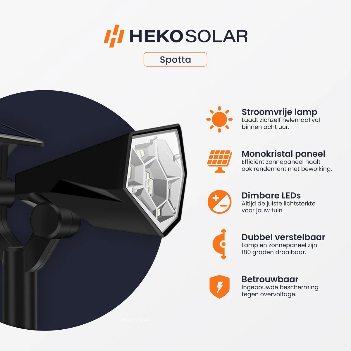 HEKO Solar® Tuinverlichting Spotta - 2 Stuks - Solar Tuinverlichting Op Zonneenergie - Wandlamp Buiten - Tuinlamp - Tuinspot - 26 LEDlamp - Dag Nacht Sensor - Schijnwerper - Met Grondspies - Warm En Koel Wit Licht - Afbeelding 2
