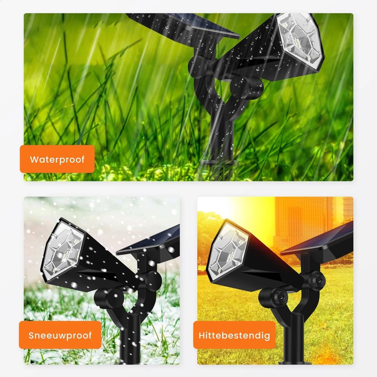 HEKO Solar® Tuinverlichting Spotta - 2 Stuks - Solar Tuinverlichting Op Zonneenergie - Wandlamp Buiten - Tuinlamp - Tuinspot - 26 LEDlamp - Dag Nacht Sensor - Schijnwerper - Met Grondspies - Warm En Koel Wit Licht - Afbeelding 4