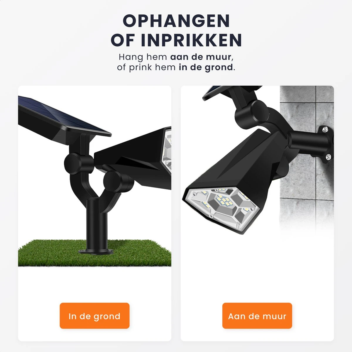 HEKO Solar® Tuinverlichting Spotta - 2 Stuks - Solar Tuinverlichting Op Zonneenergie - Wandlamp Buiten - Tuinlamp - Tuinspot - 26 LEDlamp - Dag Nacht Sensor - Schijnwerper - Met Grondspies - Warm En Koel Wit Licht - Afbeelding 6