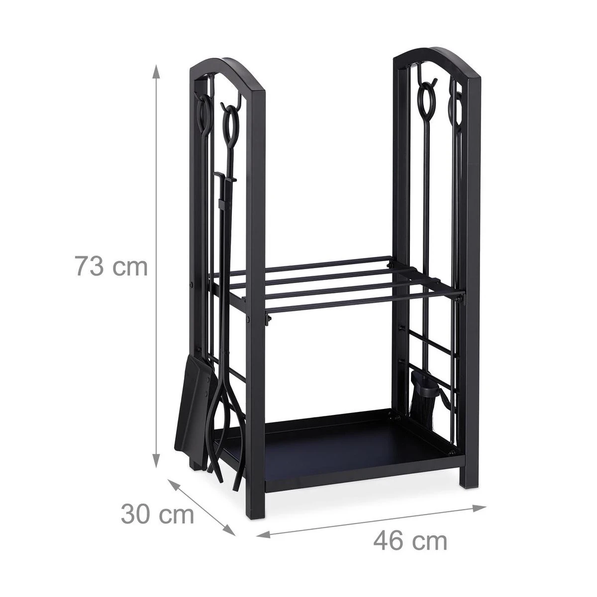 Relaxdays Brandhoutrek Met Haardstel - Vierdelig - Houtopslag - Zwart - Haardhout Opslag - Afbeelding 4