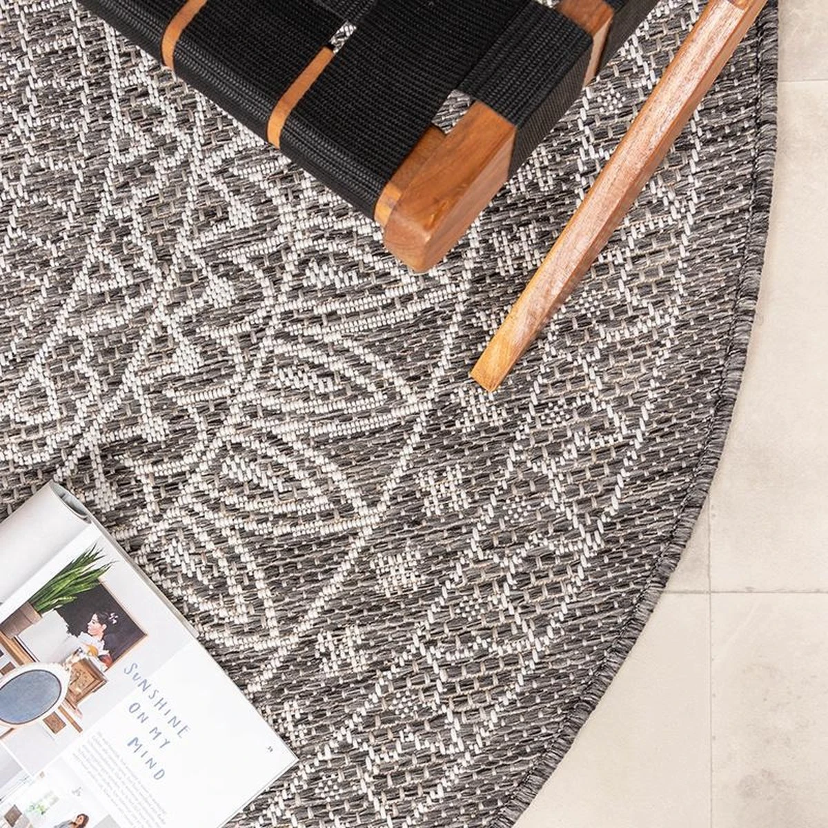 Rond Buitenkleed - Summer Azteca Grijs Ø 100cm - Afbeelding 5