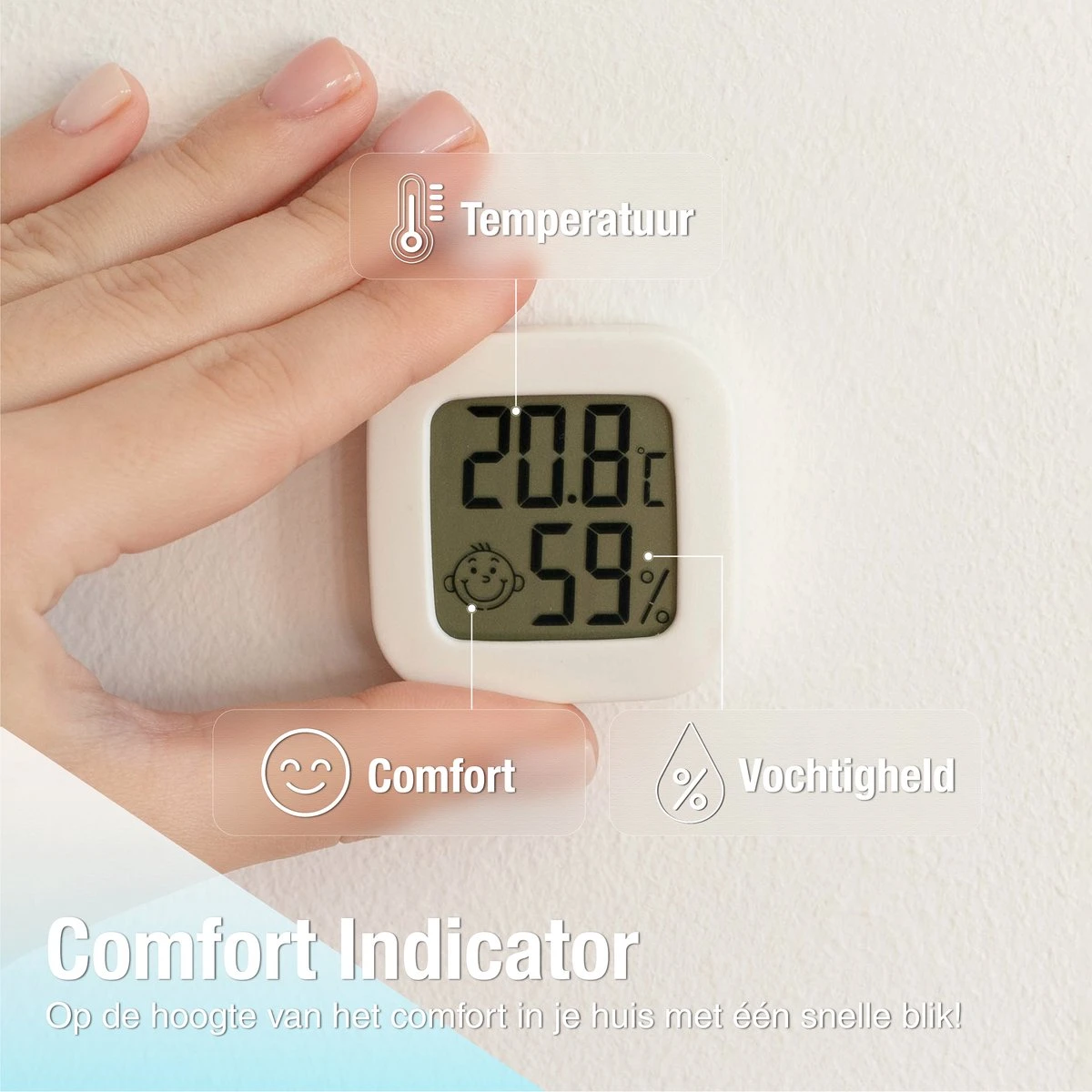 Compacte Thermometer En Hygrometer Mèt Batterijen - Luchtvochtigheidsmeter - Digitale Vochtmeter Voor Binnen - 2 In 1 Thermohygrometer - Afbeelding 4