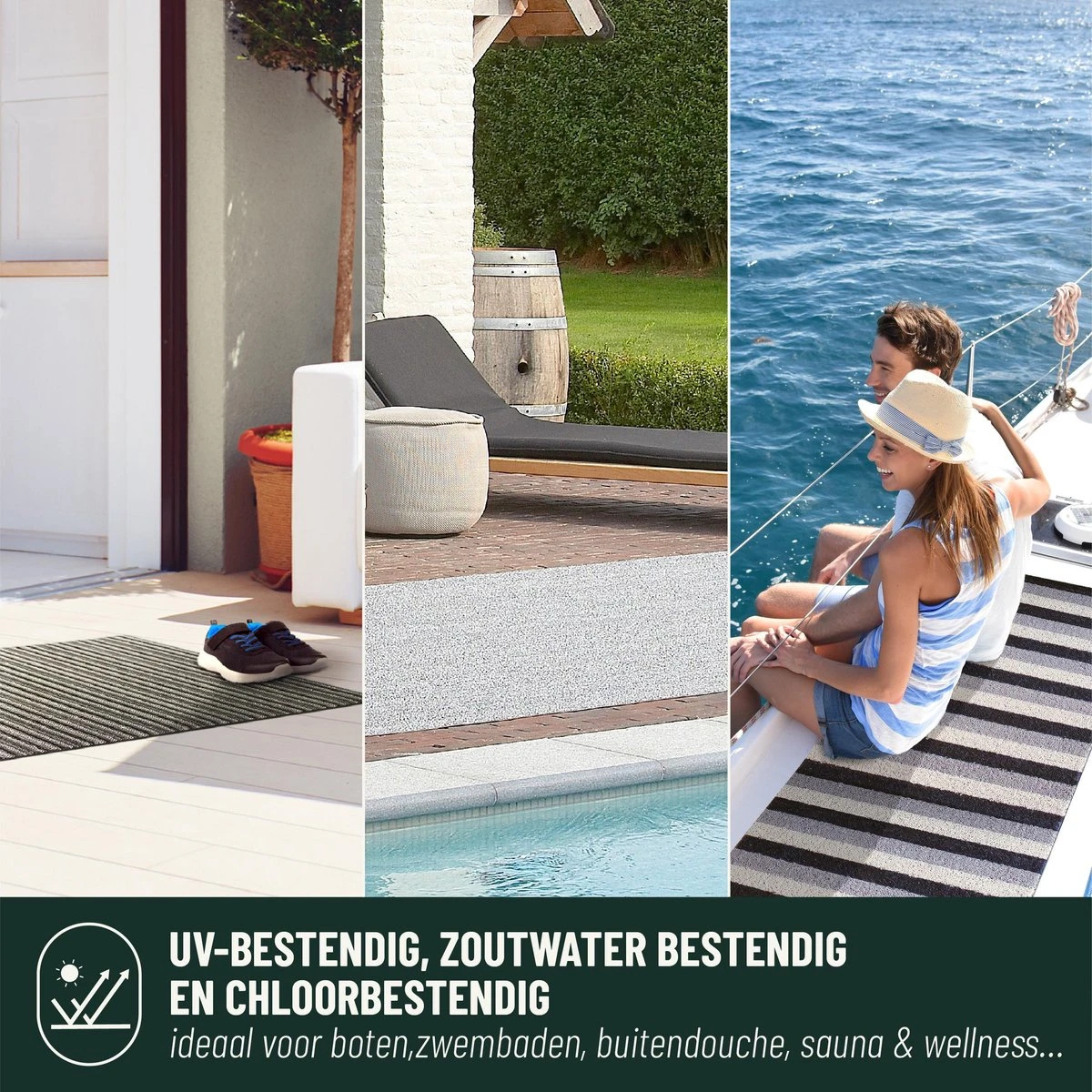 Antislip Deurmat Buiten Studio M - OUTDOOR - Buitenmat - 60x100cm - Zwart - All-Weather Deurmat - Droogloopmat Buiten - UV-/Chloor-/Zoutwaterbestendig - Geschikt Voor Aan Buitendeur, Zwembad, Sauna, Buitendouche, BBQ, Camping - Afbeelding 5