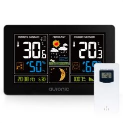 Auronic Weerstation - Draadloos - Binnen En Buiten - Met Sensor - 60M Bereik - Zwart