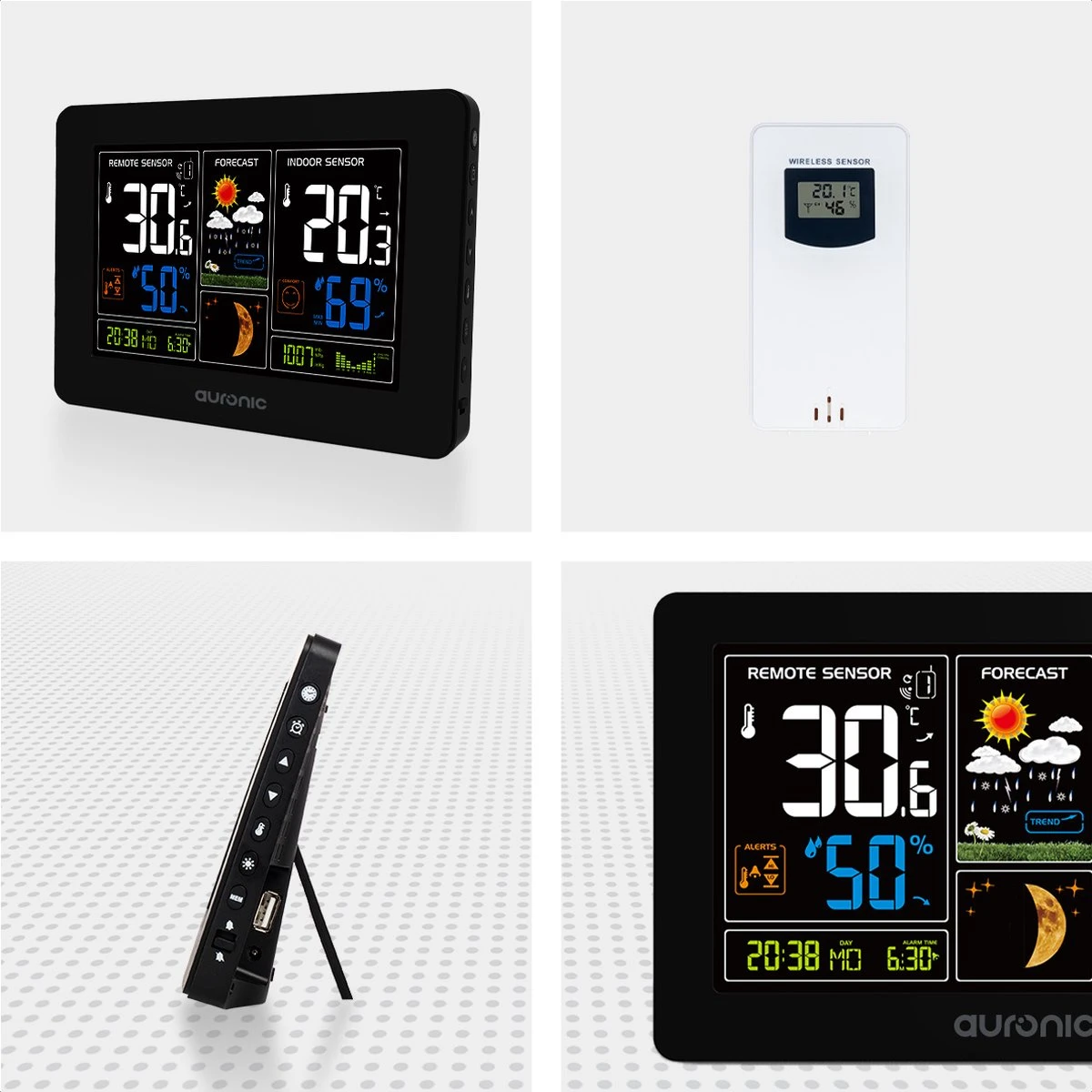 Auronic Weerstation - Draadloos - Binnen En Buiten - Met Sensor - 60M Bereik - Zwart - Afbeelding 9