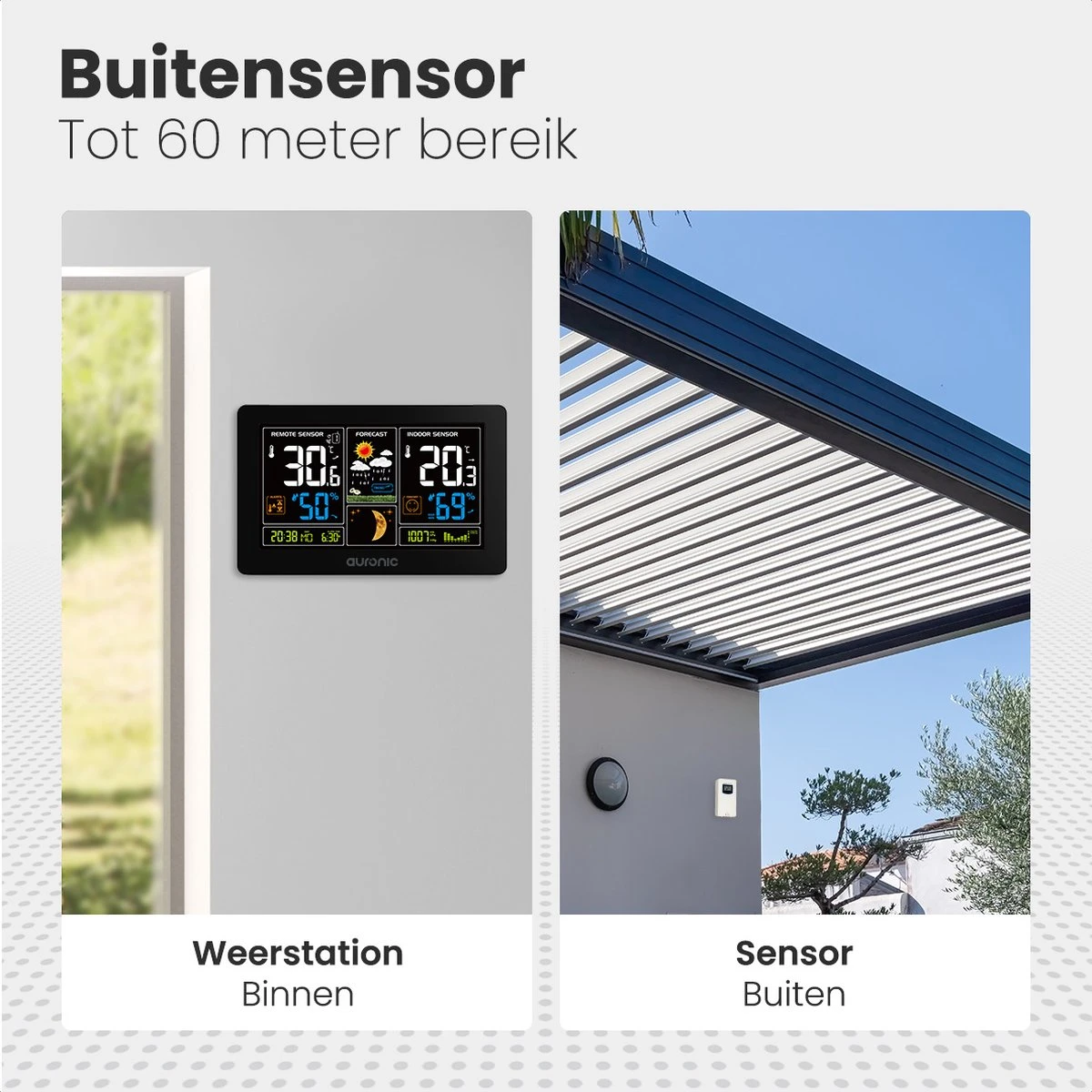 Auronic Weerstation - Draadloos - Binnen En Buiten - Met Sensor - 60M Bereik - Zwart - Afbeelding 10