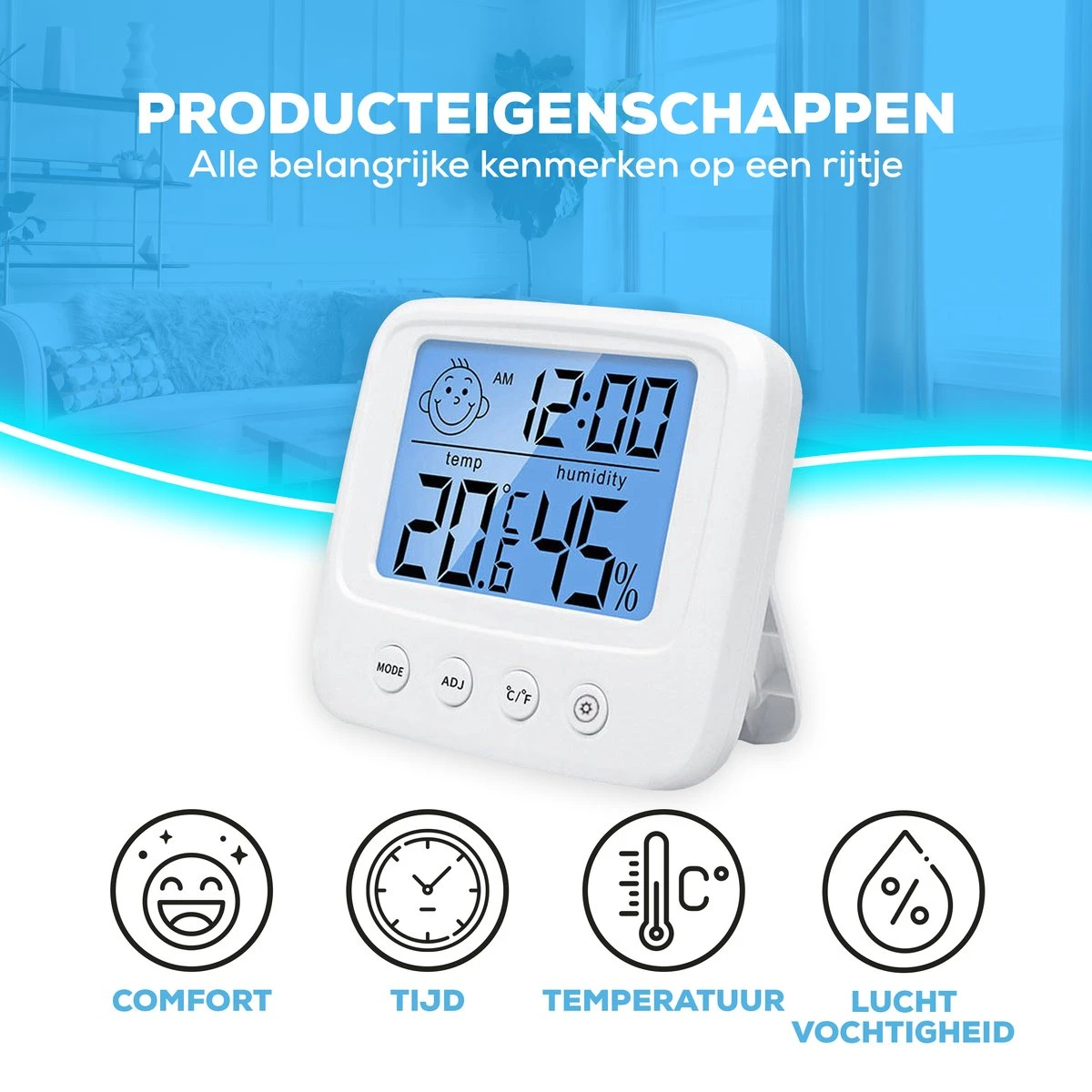 Infinite Goods Hygrometer - Weerstation - Luchtvochtigheidsmeter - Thermometer Voor Binnen - Vochtmeter - 2 In 1 - Incl. Batterij - Afbeelding 2