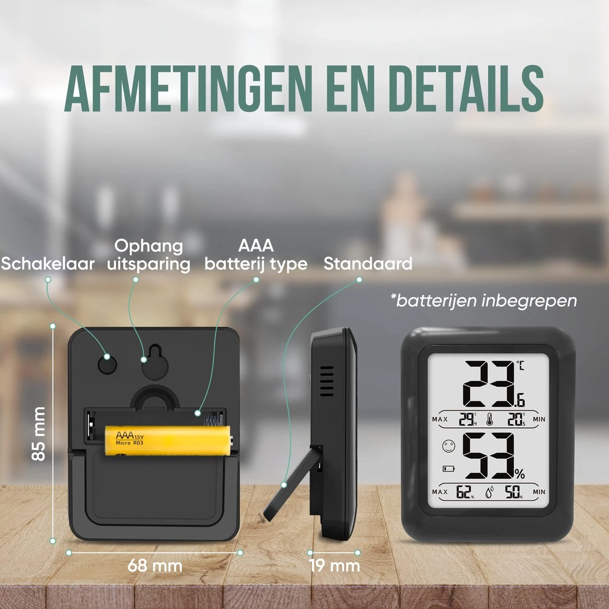 Strex Digitale Thermo Hygrometer Zwart - Digitale Thermo Meter Binnen - Hygro Meter Binnen - Weerstation Met Luchtvochtigheidsmeter - Inclusief Batterij - Afbeelding 6