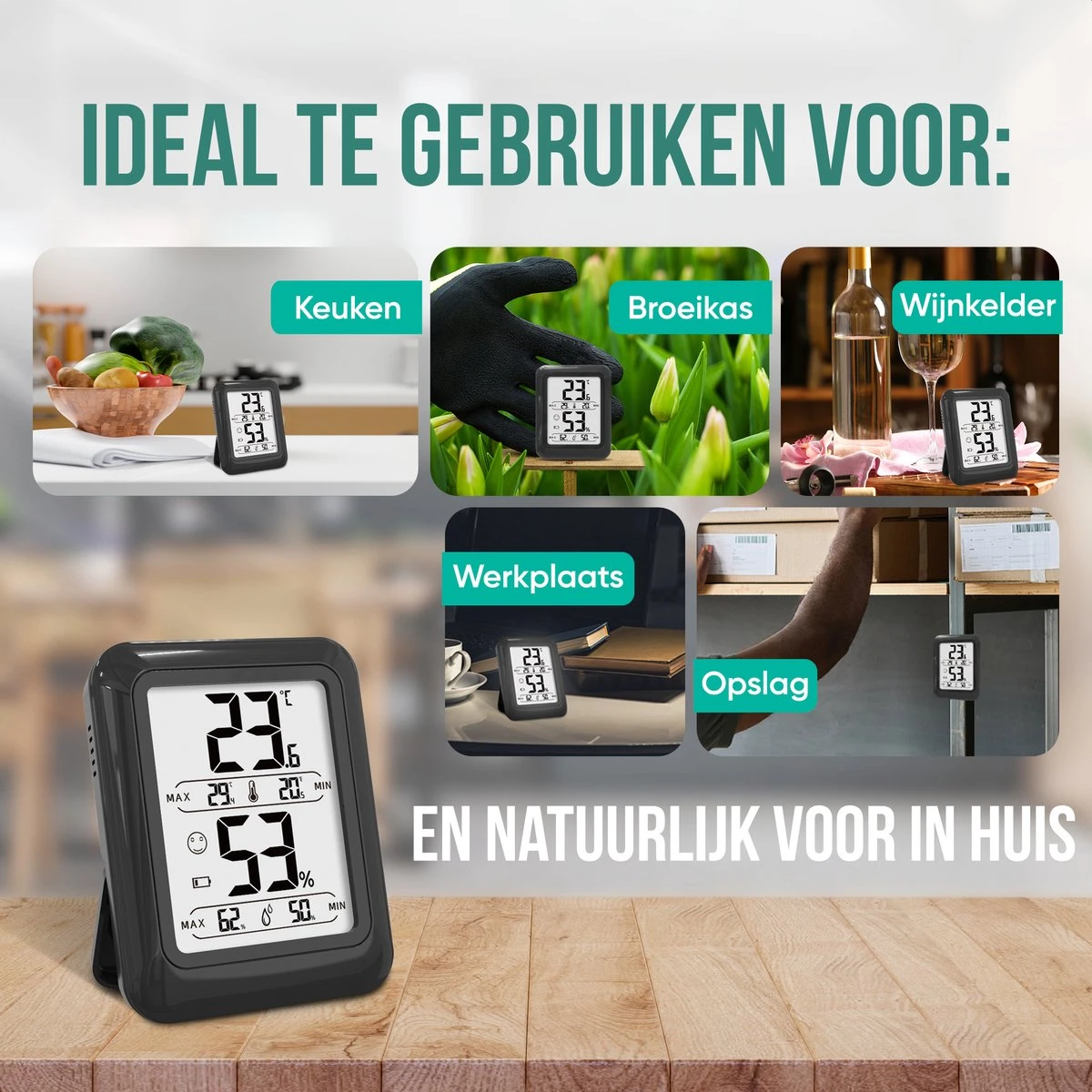 Strex Digitale Thermo Hygrometer Zwart - Digitale Thermo Meter Binnen - Hygro Meter Binnen - Weerstation Met Luchtvochtigheidsmeter - Inclusief Batterij - Afbeelding 8