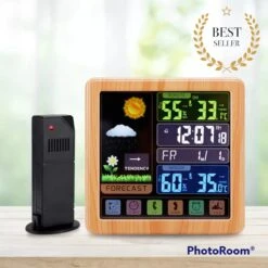 Diamond Weather Weerstation - Draadloos - Binnen En Buiten - Met Sensor Voor Buiten - 100M Bereik - Touchscreen - Met Usb-lader Voor Opladen- Houtskleur