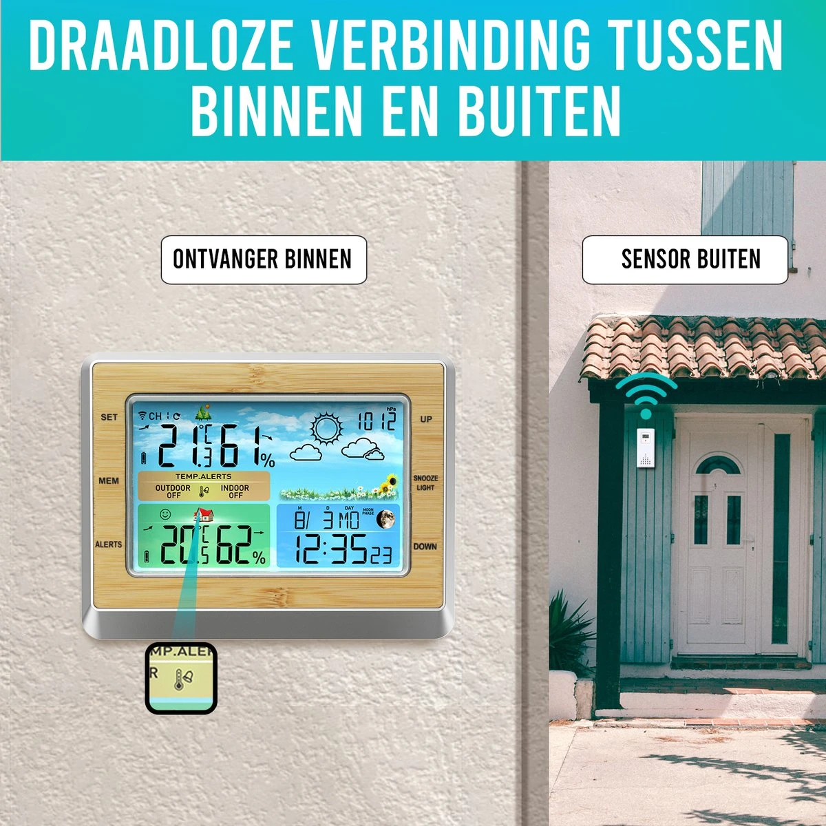 LuxerLiving Weerstation Draadloos Voor Binnen En Buiten Hygrometer Analoog Luchtvochtigheidsmeter - Afbeelding 4