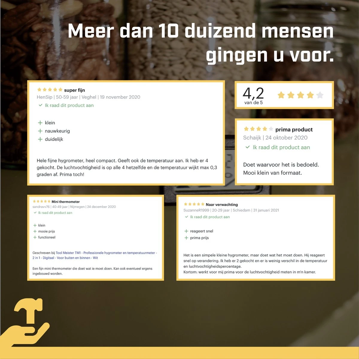 Tool Meister TM1 – Hygrometer & Thermometer - Binnen/Buiten/Koelkast – Digitaal - Zwart - Incl Batterijen - Afbeelding 6