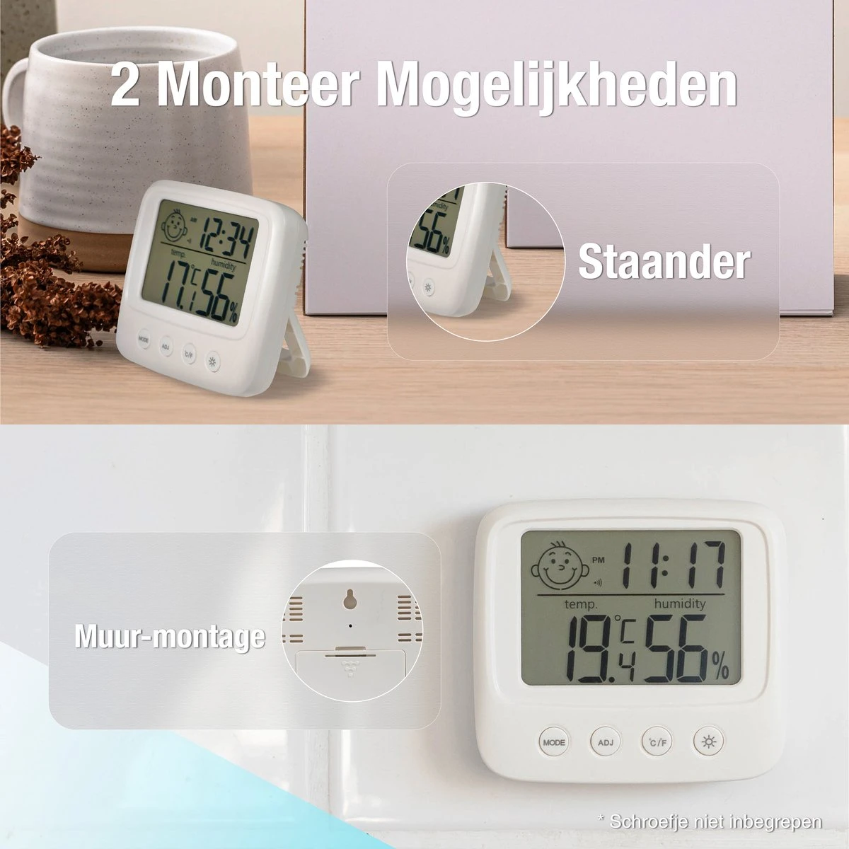 Thermometer En Hygrometer Met Batterijen - Digitale Luchtvochtigheidsmeter - Thermometer Binnen - 2 In 1 - Afbeelding 8