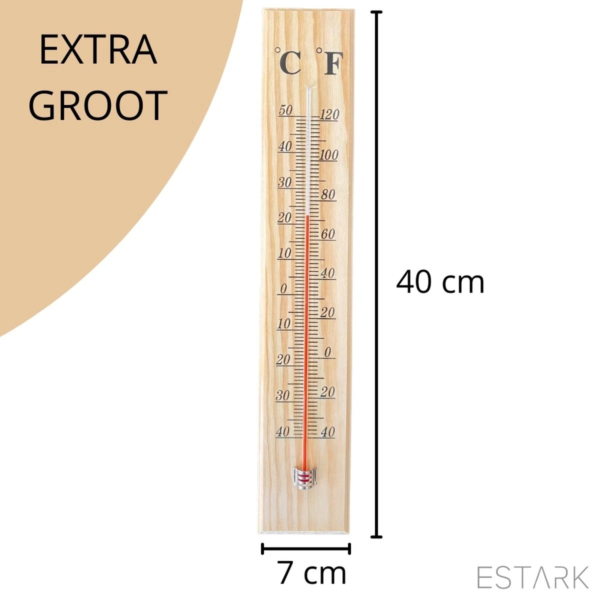 ESTARK® Buitenthermometer EXTRA GROOT - 40 X 7 CM - Binnenthermometer - Metalen Binnen Buiten Thermometer - Thermometer Voor Aan Muur Gevel - Kwik - Draadloos - Min/Max - Muurthermometer - Kozijnthermometer - Temperatuurmeter - Thermometer Hout (H40) - Afbeelding 6