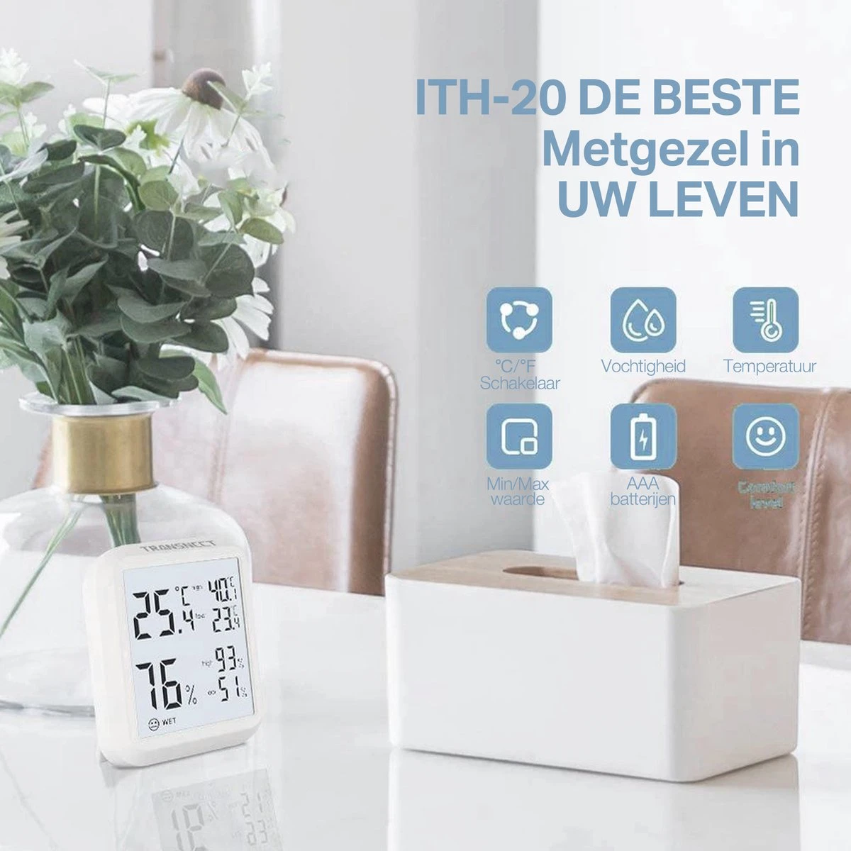 Thermometer Hygrometer Binnen - Hoge Nauwkeurigheid - Luchtvochtigheidsmeter - Gegevensgeschiedenis Binnen 24 Uur - Weerstation - Afbeelding 3