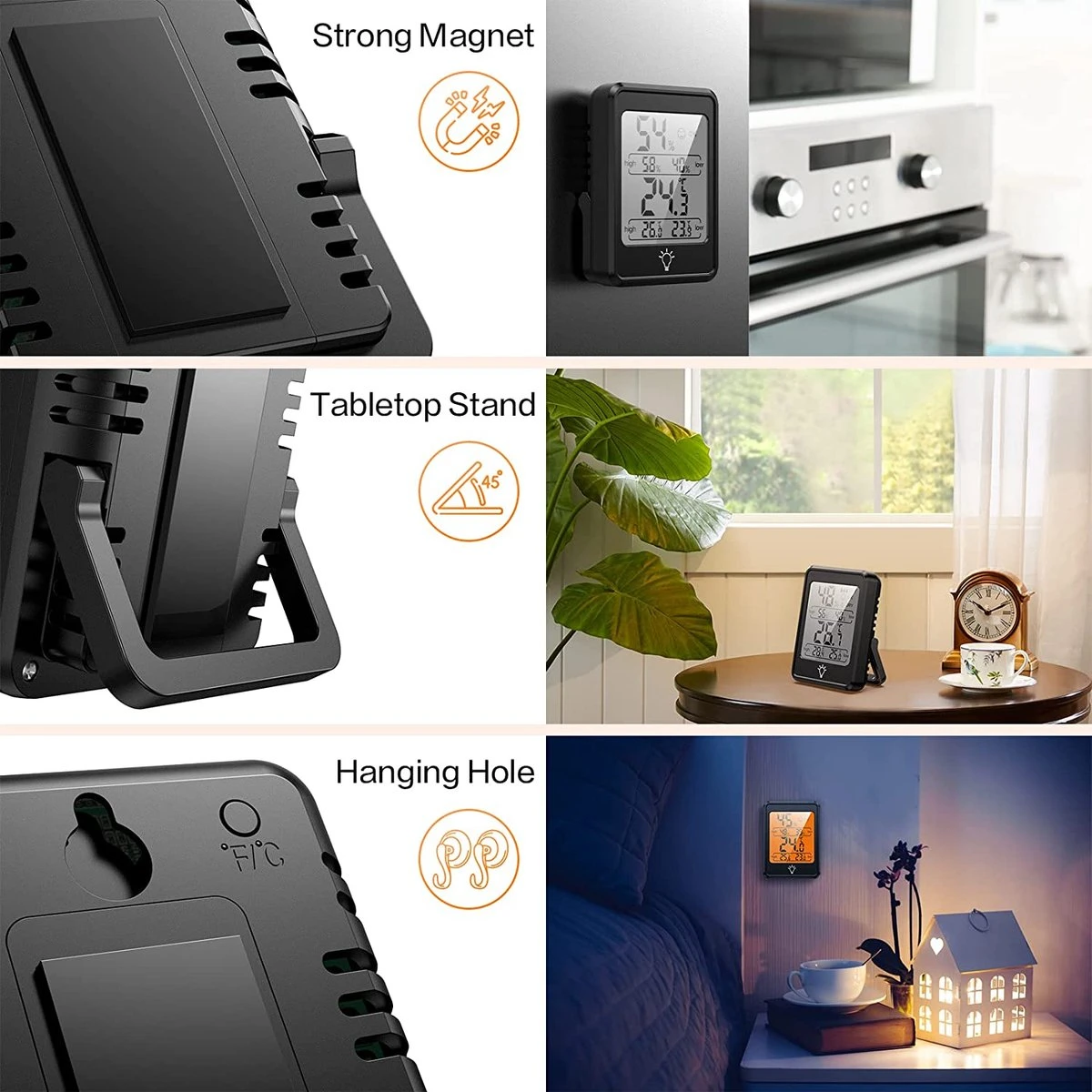 BOTC Digitale Thermo Hygrometer - Weerstation - Digitale Thermo Meter Binnen - Luchtvochtigheidsmeter - Zwart - Afbeelding 4