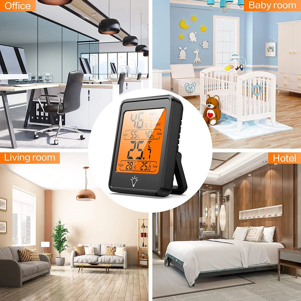 BOTC Digitale Thermo Hygrometer - Weerstation - Digitale Thermo Meter Binnen - Luchtvochtigheidsmeter - Zwart - Afbeelding 6