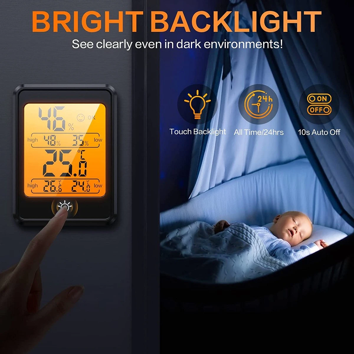 BOTC Digitale Thermo Hygrometer - Weerstation - Digitale Thermo Meter Binnen - Luchtvochtigheidsmeter - Zwart - Afbeelding 9