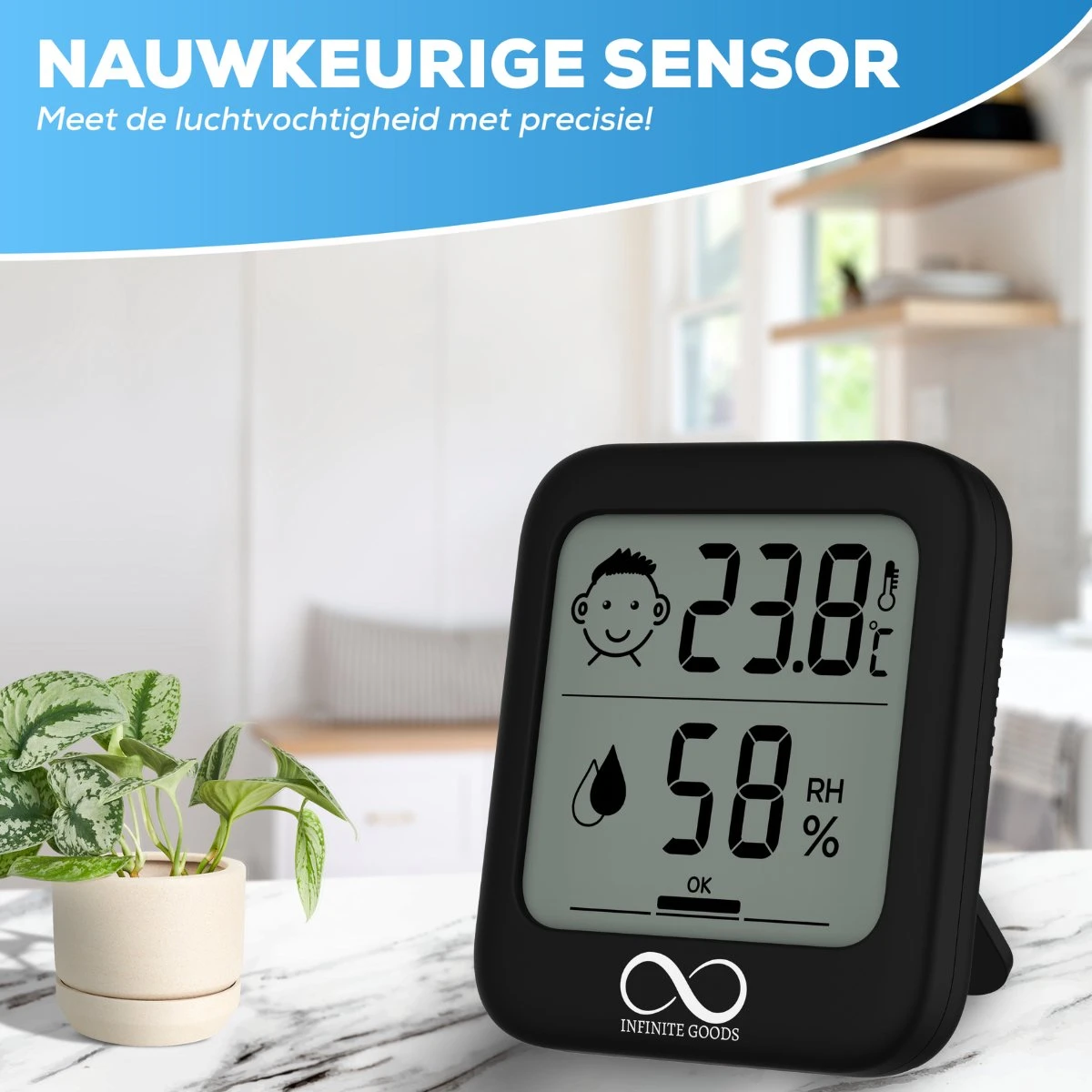 Infinite Goods Hygrometer - Digitale Weerstation - Luchtvochtigheidsmeter - Thermometer Voor Binnen - Vochtmeter - Magneten/Ophangoog - Incl. Batterij - Afbeelding 5