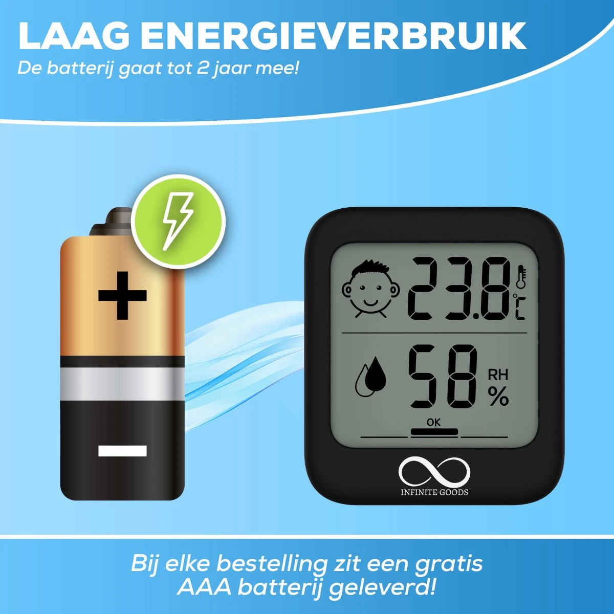 Infinite Goods Hygrometer - Digitale Weerstation - Luchtvochtigheidsmeter - Thermometer Voor Binnen - Vochtmeter - Magneten/Ophangoog - Incl. Batterij - Afbeelding 6