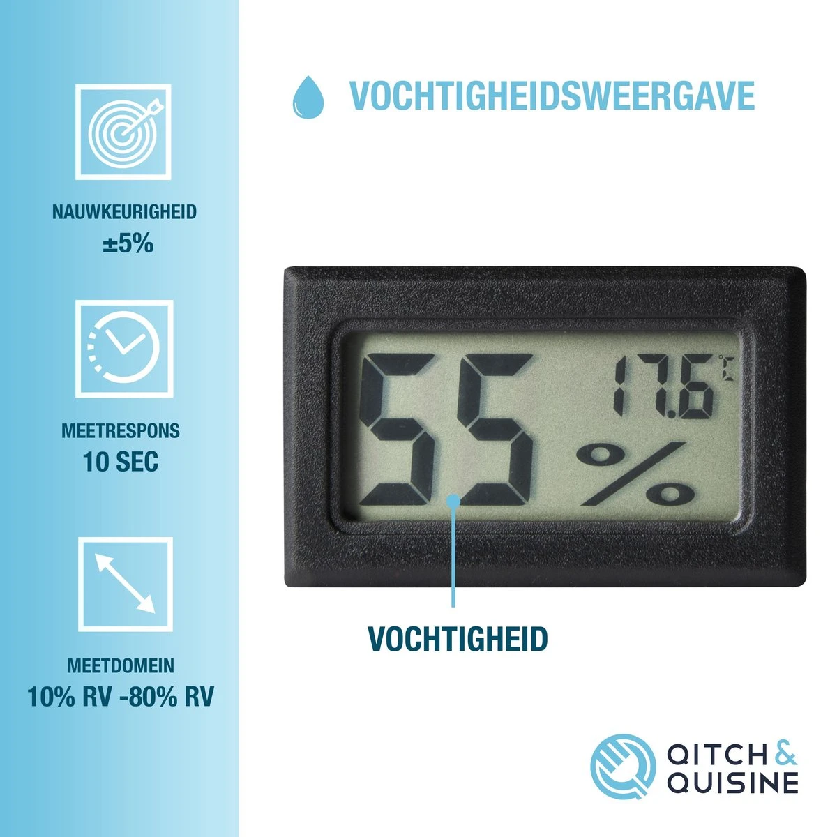 Compacte Hygrometer Mèt Batterijen - Zwart - Hygro- En Thermometer - Digitale Luchtvochtigheidsmeter - Vochtmeter Voor Binnen - 2 In 1 - Afbeelding 11