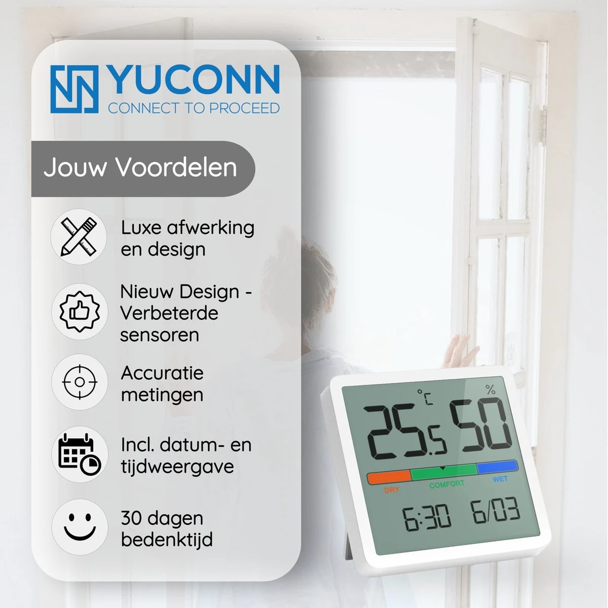 YUCONN Hygrometer - Luchtvochtigheidsmeter - Digitaal Weerstation - Binnen - Afbeelding 8