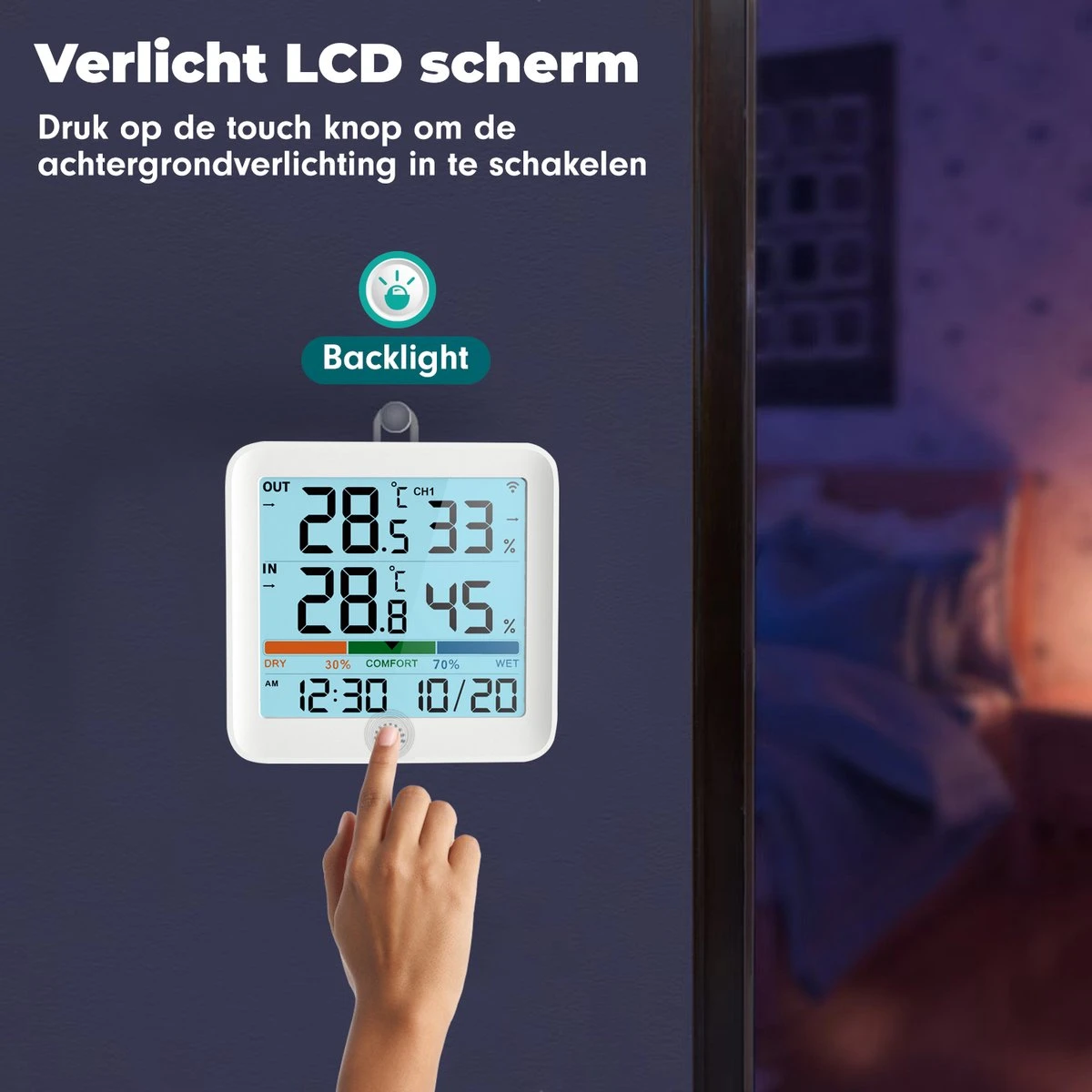 Iqonic Hygrometer - Luchtvochtigheidsmeter - Weerstation Binnen En Buiten - Draadloos Met Buitensensor - Wit - Afbeelding 7