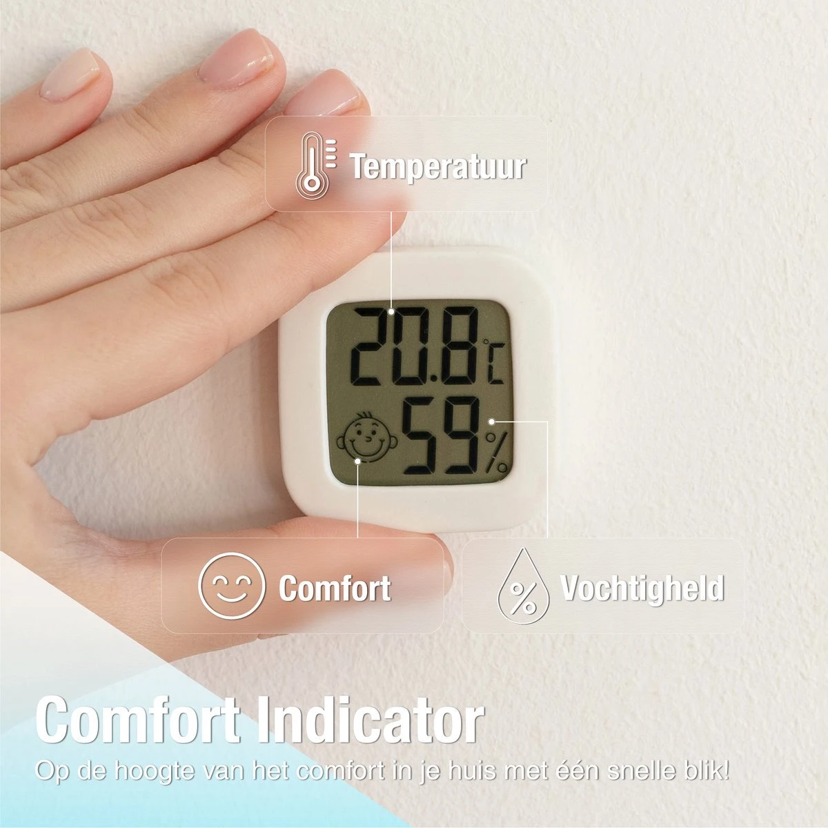 Compacte Thermometer En Hygrometer Mèt Batterijen - Luchtvochtigheidsmeter - Digitale Vochtmeter Voor Binnen - 2 In 1 Thermohygrometer - Set Van 3 - Afbeelding 5