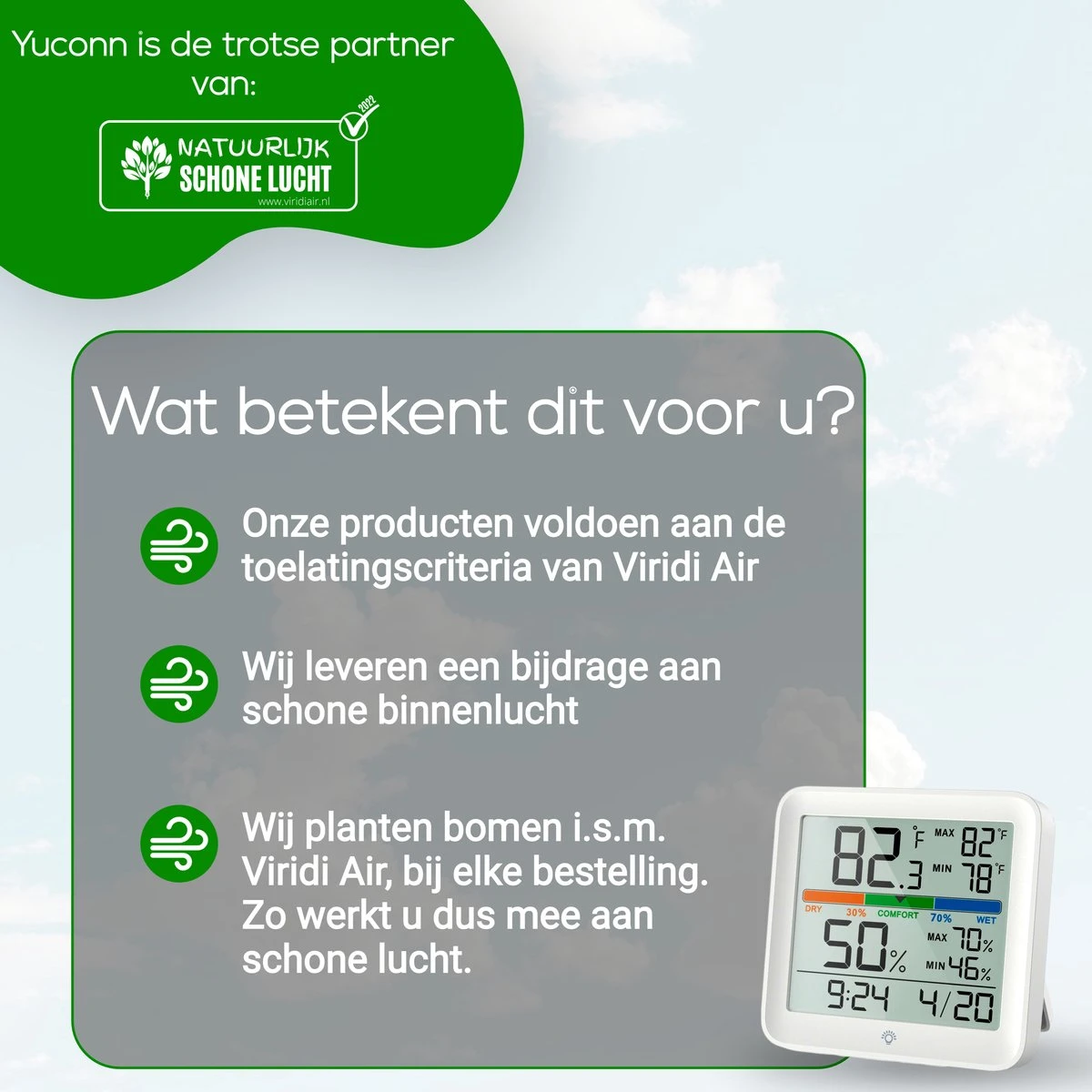 YUCONN Weerstation Hygrometer - Luchtvochtigheidsmeter - Binnen En Buiten - Draadloos Met Buitensensor - Digitaal - Wit - Afbeelding 8