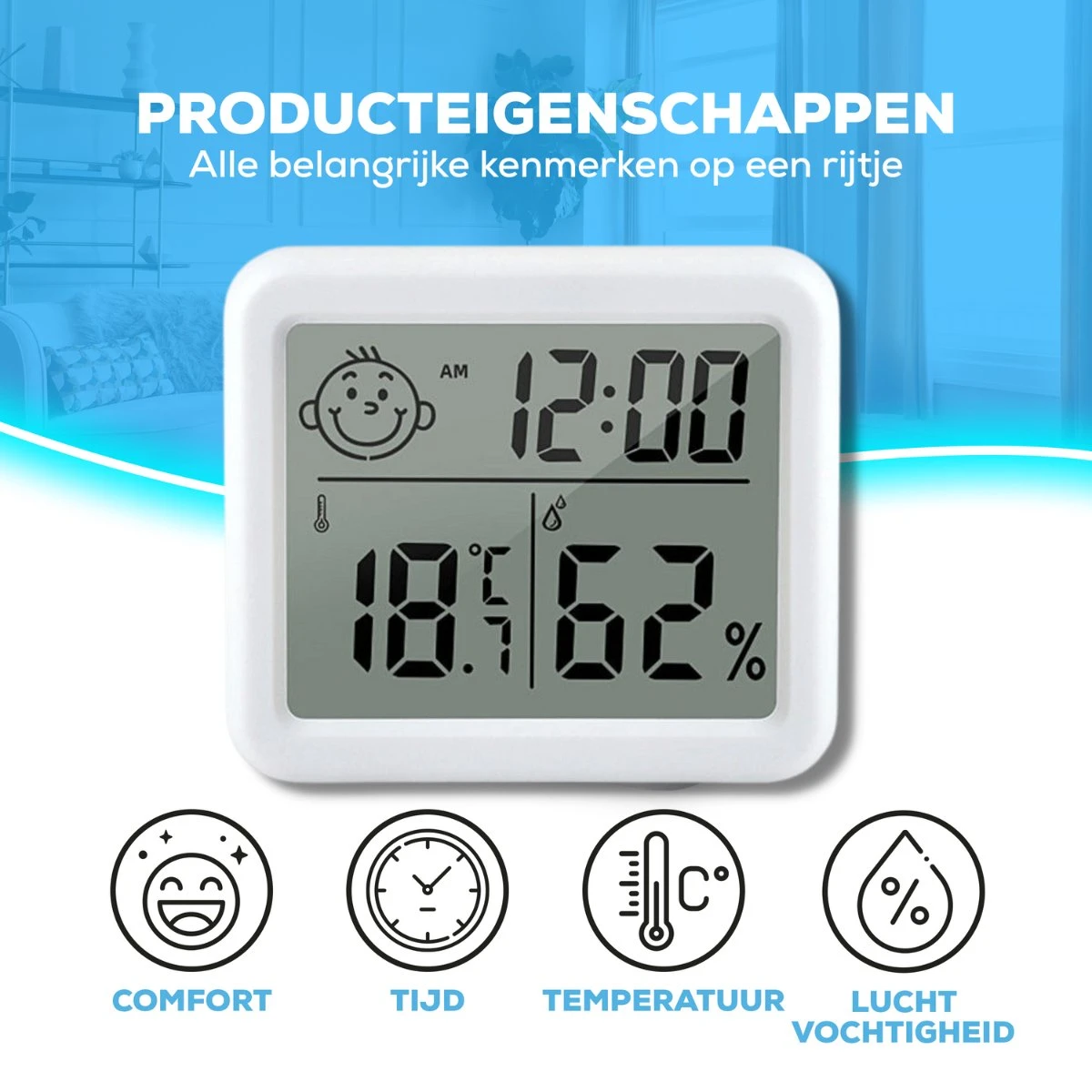 Infinite Goods Hygrometer - Weerstation - Luchtvochtigheidsmeter - Thermometer Voor Binnen - Vochtmeter - 2 In 1 - Incl. Batterij - Afbeelding 2