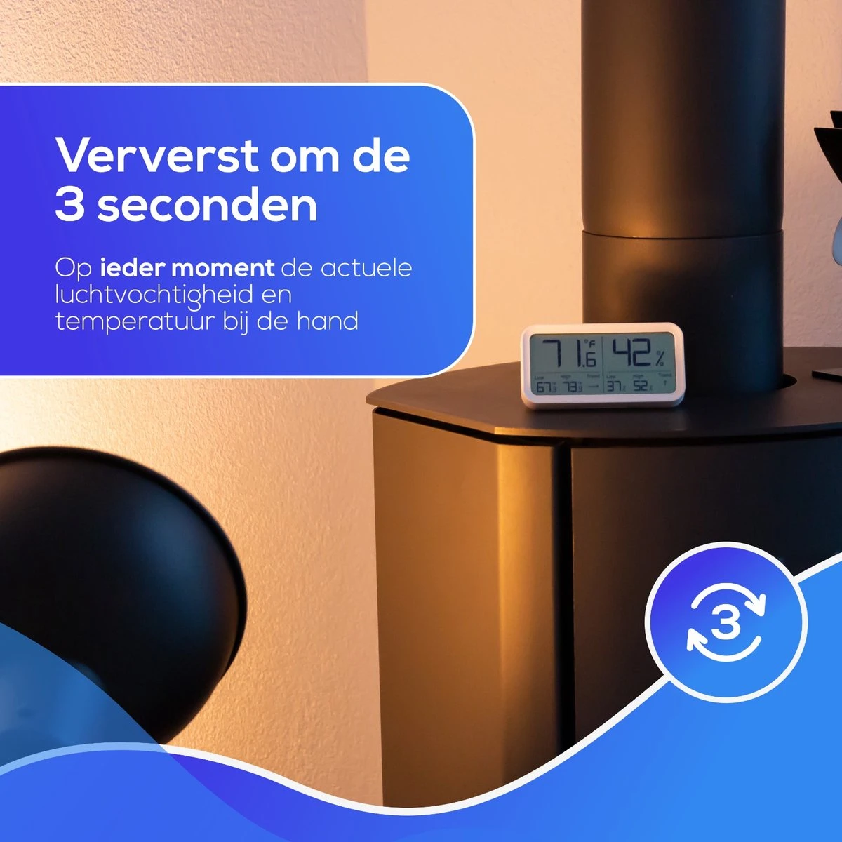 LifeWise Hygrometer Binnen - Luchtvochtigheidsmeter - Min/Max En Trend Weergave - Incl. Batterij - Afbeelding 4