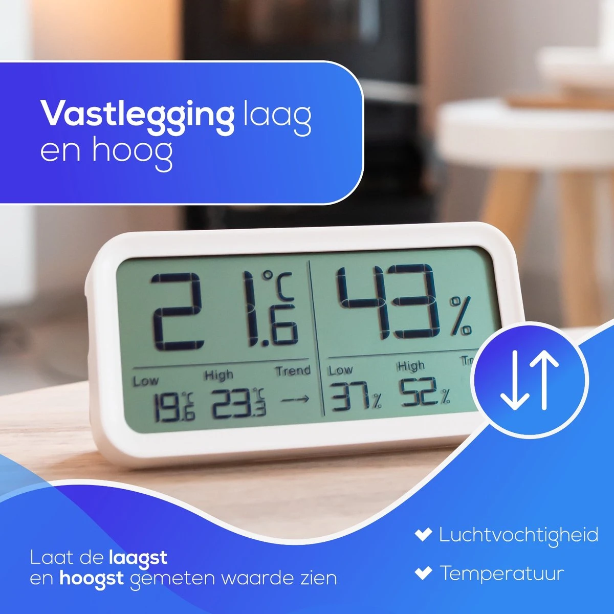 LifeWise Hygrometer Binnen - Luchtvochtigheidsmeter - Min/Max En Trend Weergave - Incl. Batterij - Afbeelding 7