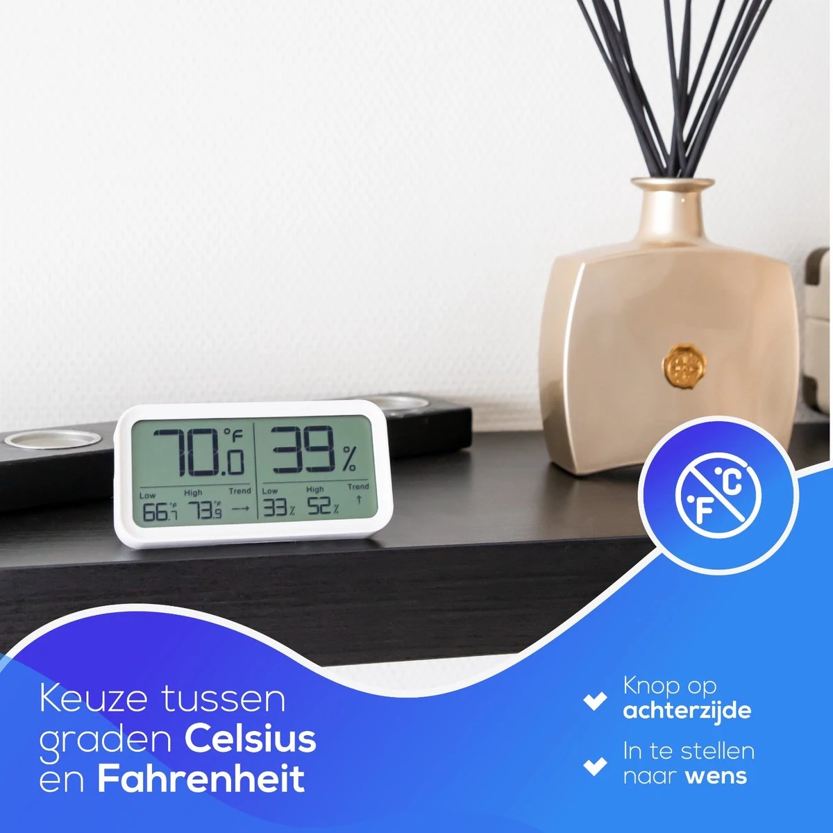LifeWise Hygrometer Binnen - Luchtvochtigheidsmeter - Min/Max En Trend Weergave - Incl. Batterij - Afbeelding 8