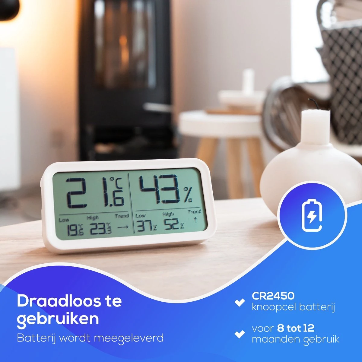 LifeWise Hygrometer Binnen - Luchtvochtigheidsmeter - Min/Max En Trend Weergave - Incl. Batterij - Afbeelding 9