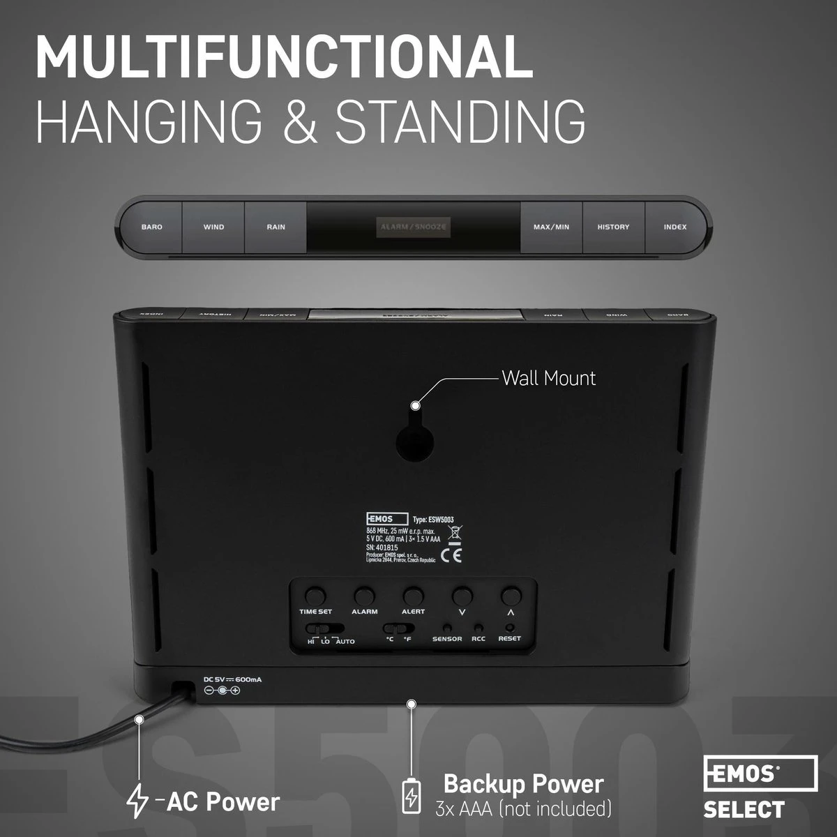 EMOS Weerstation Met Wind En Regenmeter, Draadloos Binnen- En Buitenweersysteem Met Kleurendisplay, Bewaakt Temperatuur, Luchtdruk, Luchtvochtigheid, Comfort & Hitte-index, 12-24 Uursvoorspelling - Afbeelding 6