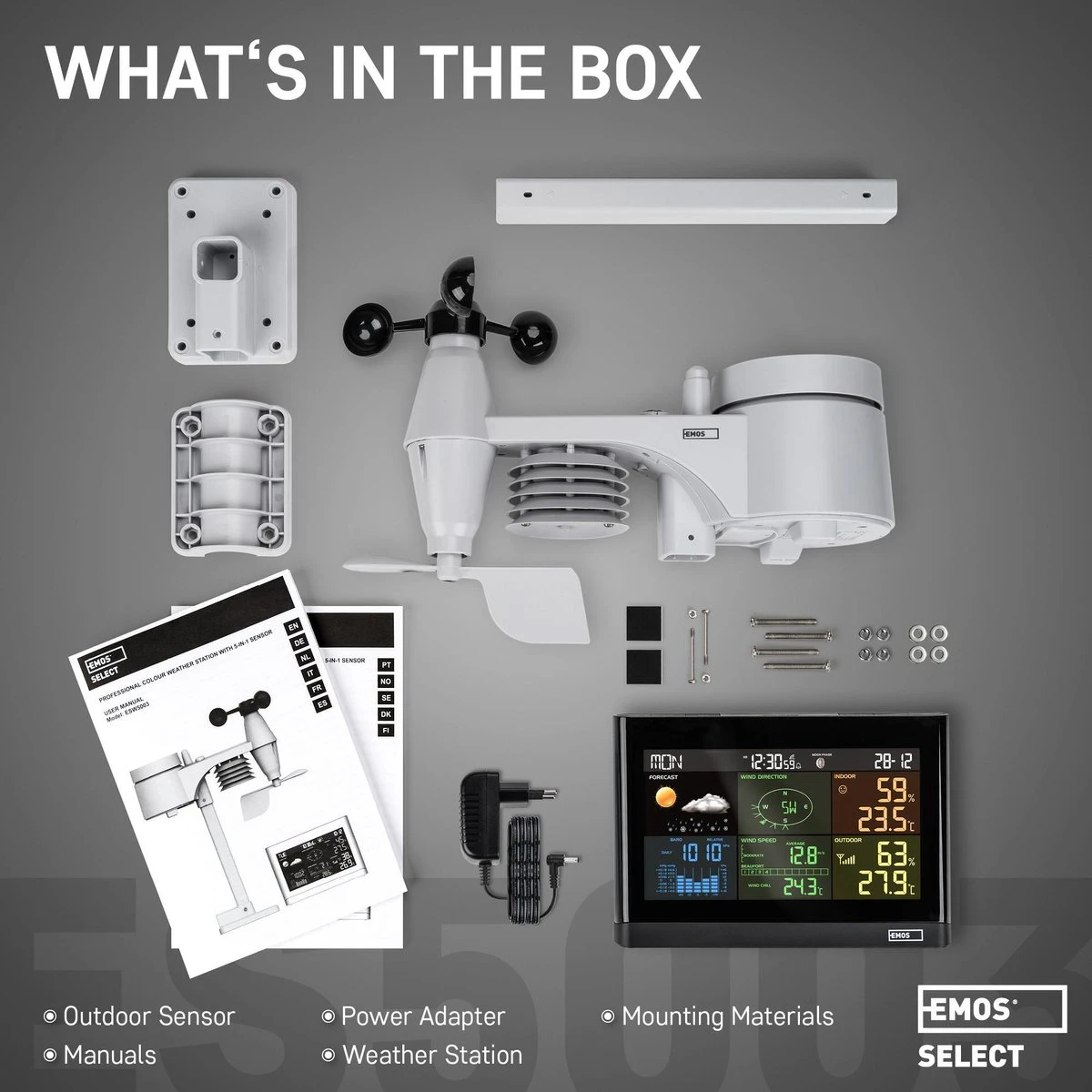EMOS Weerstation Met Wind En Regenmeter, Draadloos Binnen- En Buitenweersysteem Met Kleurendisplay, Bewaakt Temperatuur, Luchtdruk, Luchtvochtigheid, Comfort & Hitte-index, 12-24 Uursvoorspelling - Afbeelding 9