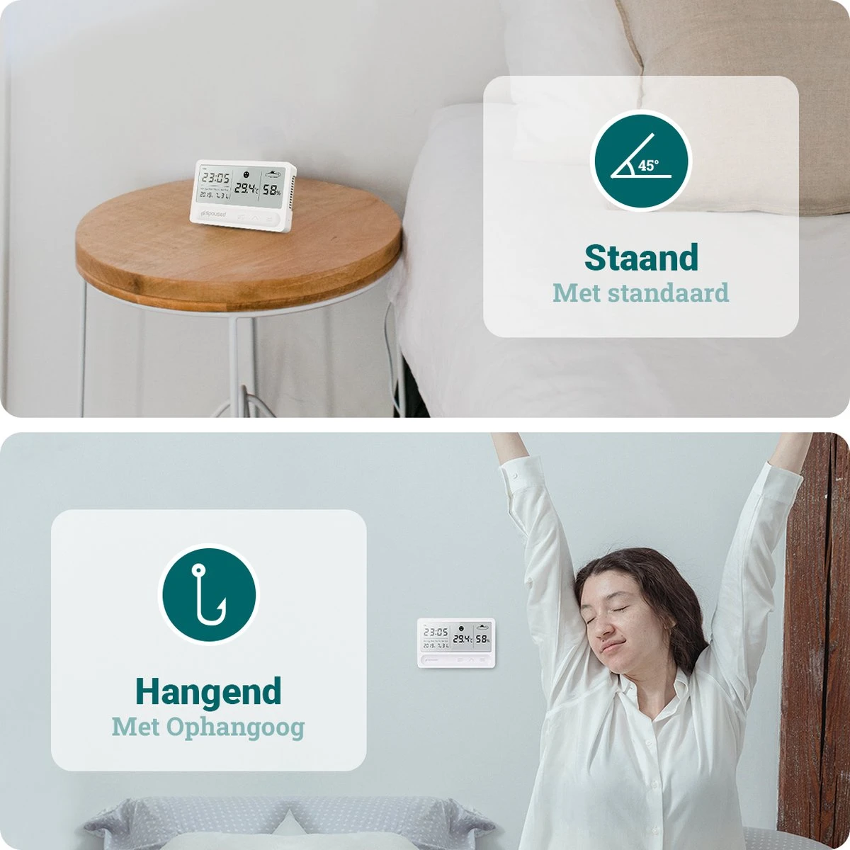 Spoused Digitale Hygrometer - Thermometer Voor Binnen - Luchtvochtigheidsmeter - Weerstation - Wit - Afbeelding 3