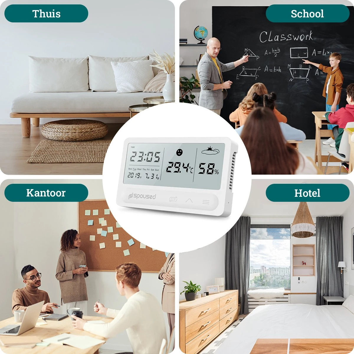 Spoused Digitale Hygrometer - Thermometer Voor Binnen - Luchtvochtigheidsmeter - Weerstation - Wit - Afbeelding 4