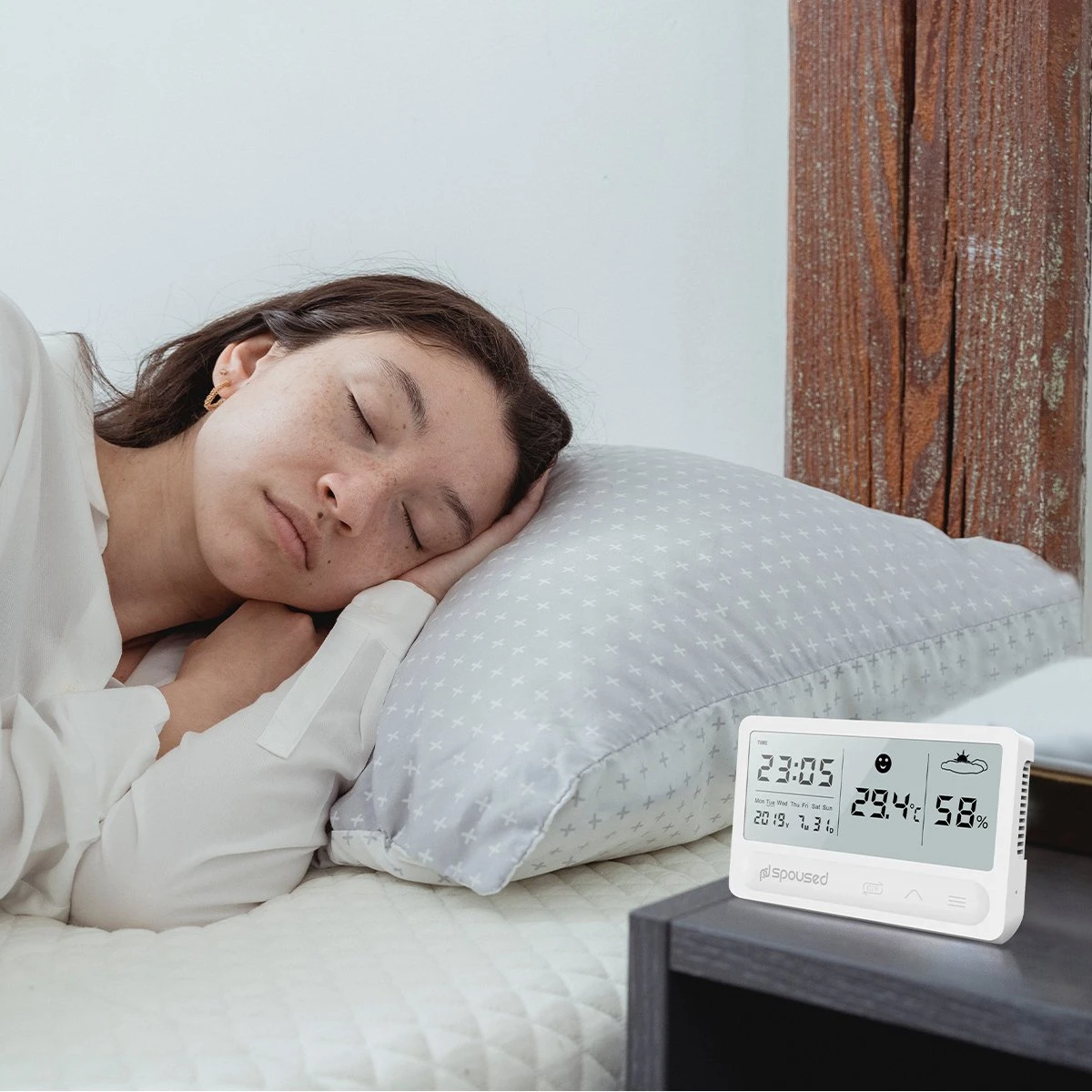 Spoused Digitale Hygrometer - Thermometer Voor Binnen - Luchtvochtigheidsmeter - Weerstation - Wit - Afbeelding 5