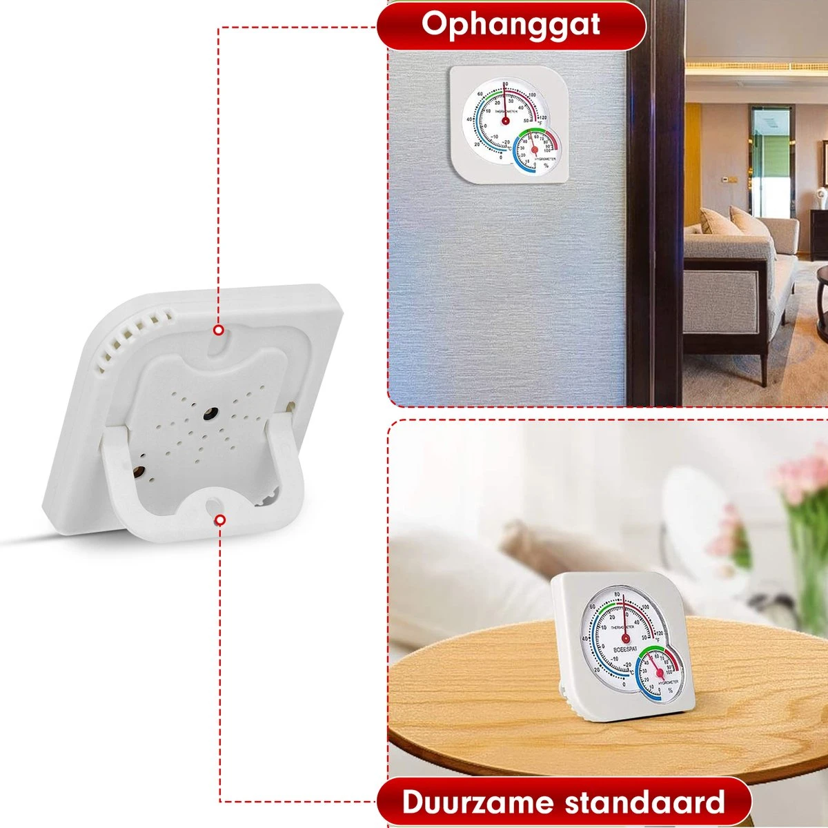 Professor Q - Thermometer/Hygrometer Analoog - Analoog Thermometer En Hygrometer In 1 - Binnen En Buiten – Wit - Afbeelding 3