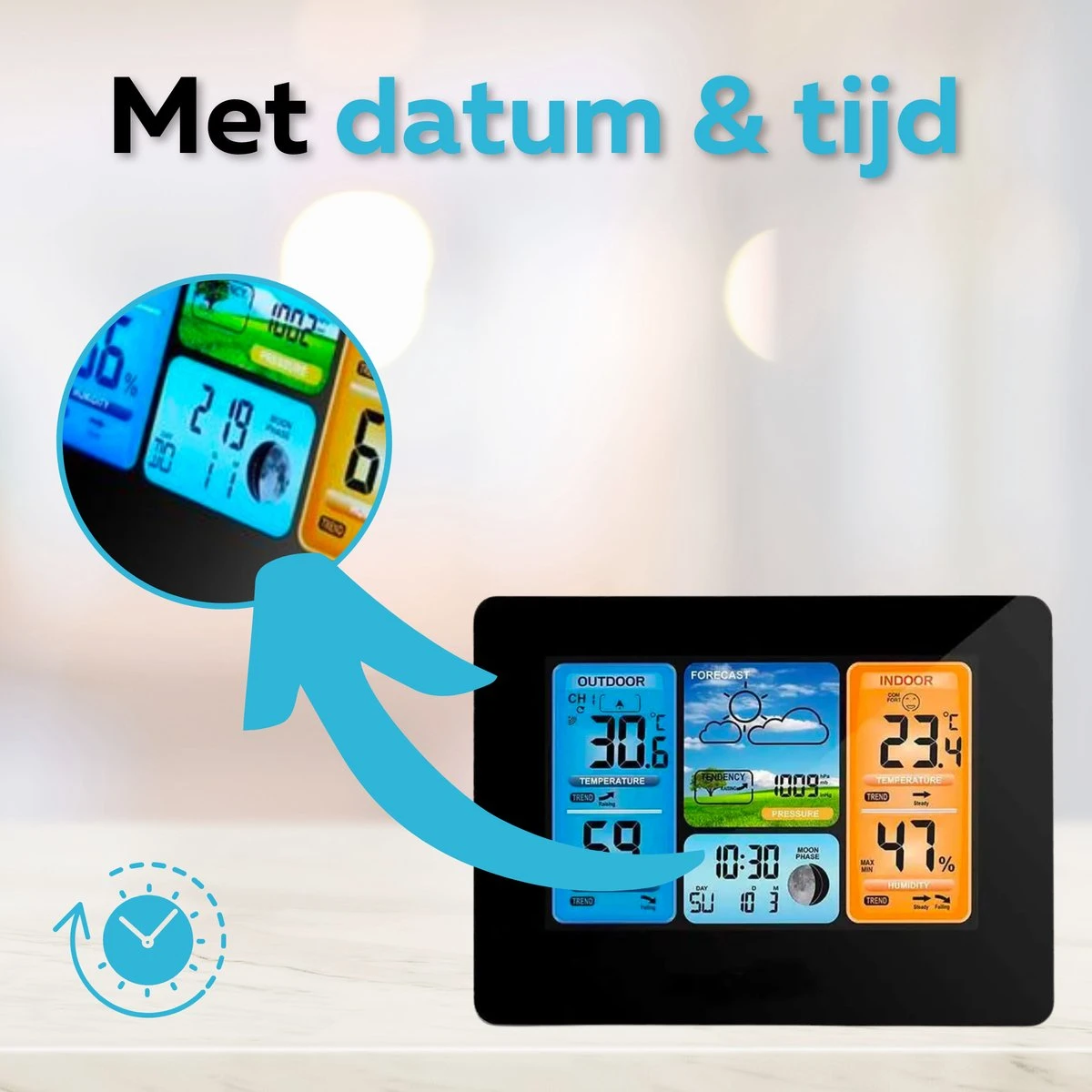 Merkloos Acestore Weerstation - Acestore Digitaal Weerbericht - Draadloos - Voor Binnen En Buiten - Inclusief Sensor - Zwart - Afbeelding 4
