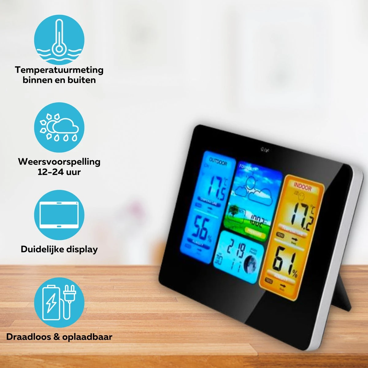 Merkloos Acestore Weerstation - Acestore Digitaal Weerbericht - Draadloos - Voor Binnen En Buiten - Inclusief Sensor - Zwart - Afbeelding 6