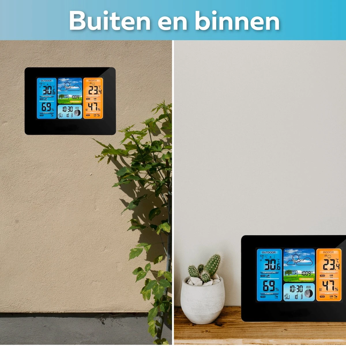 Merkloos Acestore Weerstation - Acestore Digitaal Weerbericht - Draadloos - Voor Binnen En Buiten - Inclusief Sensor - Zwart - Afbeelding 7