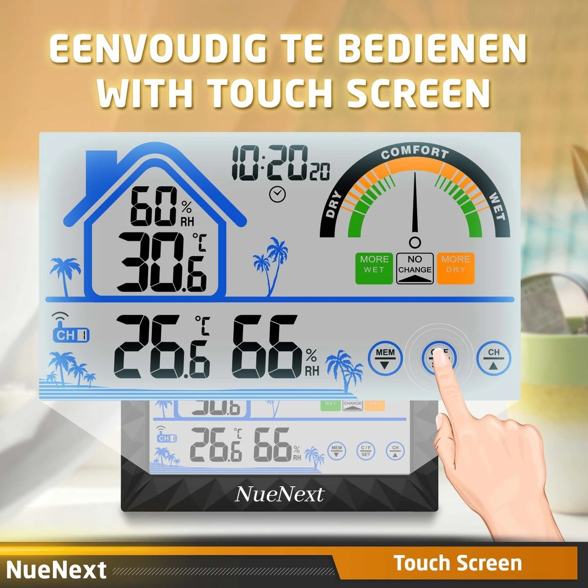 NueNext Draadloos Weerstation Binnen En Buiten - Met Aanraak Scherm - Batterijen Tot Halfjaar Mee - 30m Bereik Sensor - Digitale Thermometer & Hygrometer In 1 - Luchtvochtigheidsmeter - Afbeelding 10