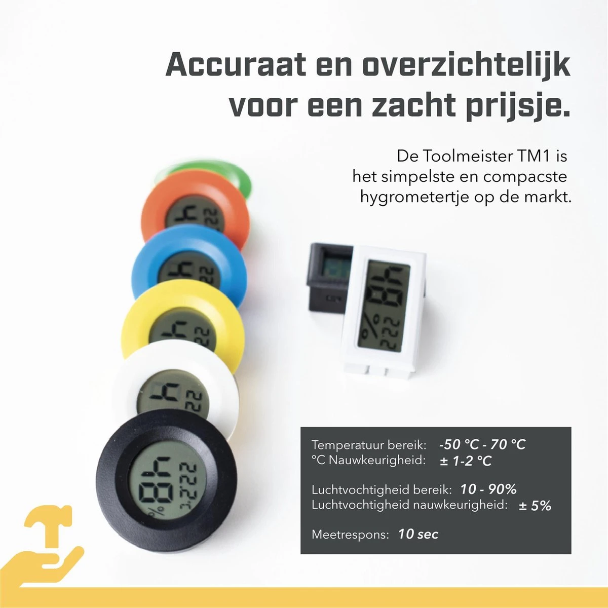 Tool Meister TM2 - Thermometer & Hygrometer - Luchtvochtigheidsmeter Voor Binnen/Koelkast - Zwart - Incl Batterijen - Afbeelding 12