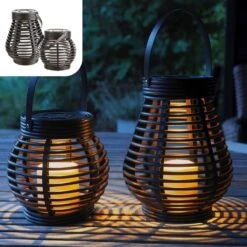 Gadgy Solar Rotan Tafellamp Set Van 2 - Solar Tuinverlichting Op Zonneenergie - Tuinlantaarn - Led Buitenverlichting Met Dag/Nacht Sensor - Voor Binnen En Buiten