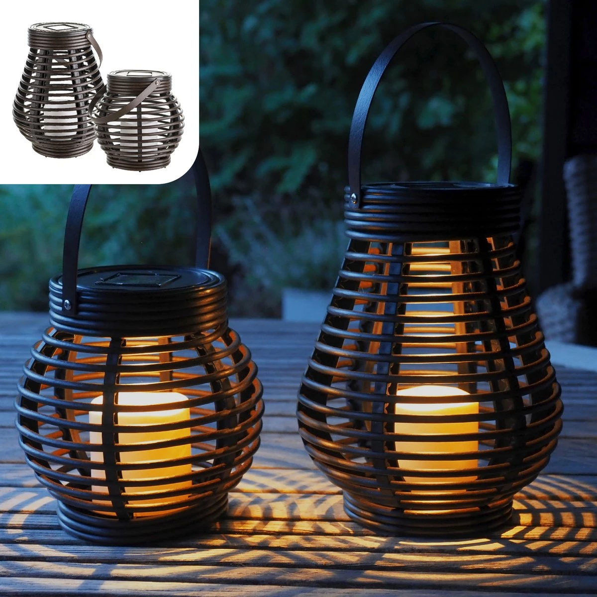 Gadgy Solar Rotan Tafellamp Set Van 2 - Solar Tuinverlichting Op Zonneenergie - Tuinlantaarn - Led Buitenverlichting Met Dag/Nacht Sensor - Voor Binnen En Buiten