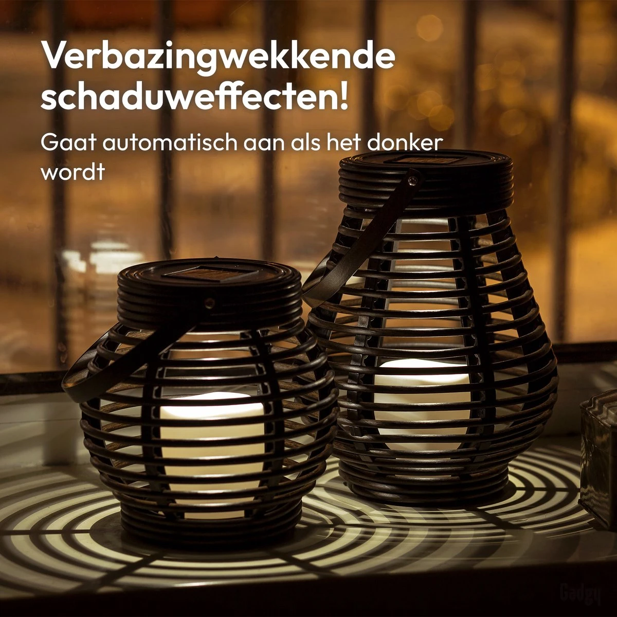 Gadgy Solar Rotan Tafellamp Set Van 2 - Solar Tuinverlichting Op Zonneenergie - Tuinlantaarn - Led Buitenverlichting Met Dag/Nacht Sensor - Voor Binnen En Buiten - Afbeelding 2