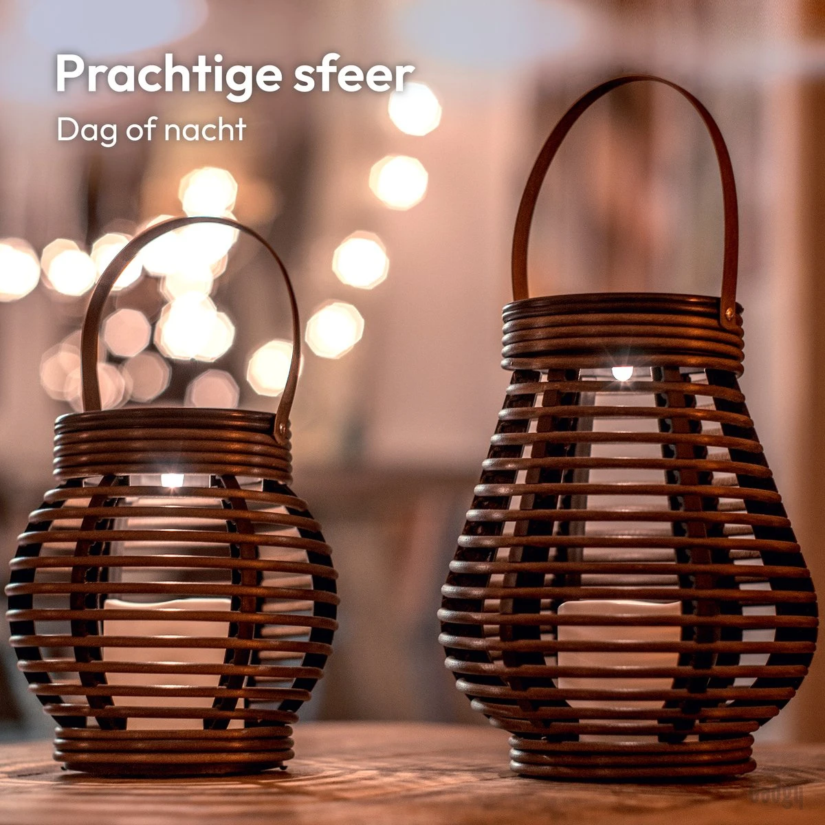 Gadgy Solar Rotan Tafellamp Set Van 2 - Solar Tuinverlichting Op Zonneenergie - Tuinlantaarn - Led Buitenverlichting Met Dag/Nacht Sensor - Voor Binnen En Buiten - Afbeelding 5