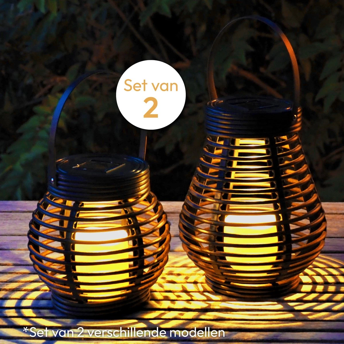 Gadgy Solar Rotan Tafellamp Set Van 2 - Solar Tuinverlichting Op Zonneenergie - Tuinlantaarn - Led Buitenverlichting Met Dag/Nacht Sensor - Voor Binnen En Buiten - Afbeelding 6